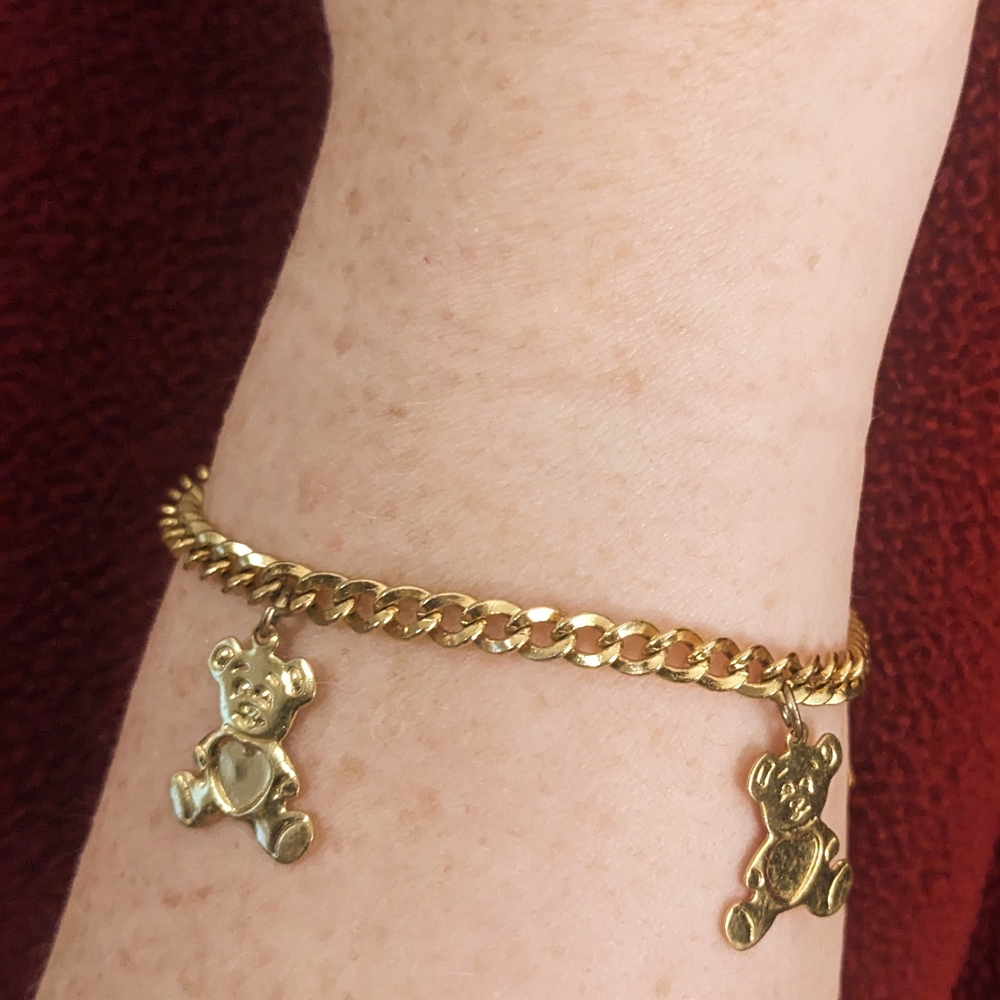 Gold Teddy Bear Charm Bracelet